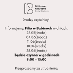 Informacja dotycząca Filii w Babicach