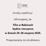 Informacja dotycząca Filii w Babicach