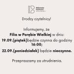 Informacja dotycząca Filii w Porębie Wielkiej