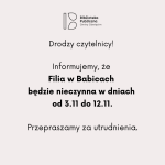 Informacja dotycząca Filii w Babicach