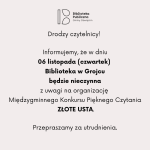 Informacja dotycząca biblioteki w Grojcu.