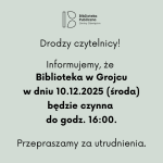 Informacja dotycząca biblioteki w Grojcu.