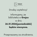 Informacja dotycząca biblioteki w Grojcu.